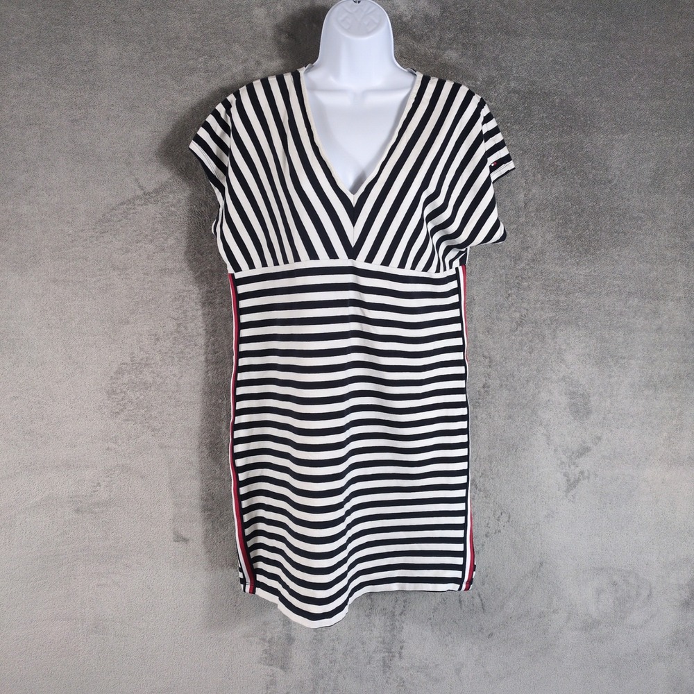 Tommy Hilfiger Womens Navy White Striped V-Neck Side Stripe T-Shirt Dress L